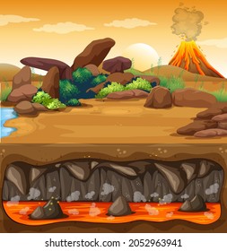 Volcano Eruption With Magma In Underground Illustration