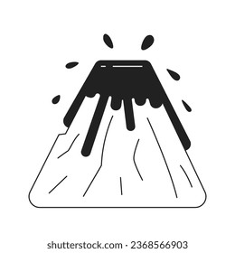 Volcano eruption monochrome flat vector object. Expulsion of molten lava. Natural disaster. Editable black and white thin line icon. Simple cartoon clip art spot illustration for web graphic design