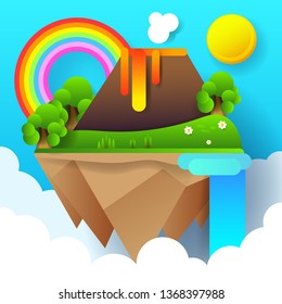 Volcano eruption natural cataclysm vector illustration for your design