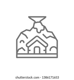 Volcano eruption, natural disaster, catastrophe line icon.