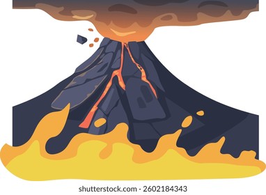 Volcano eruption natural disaster vector illustration