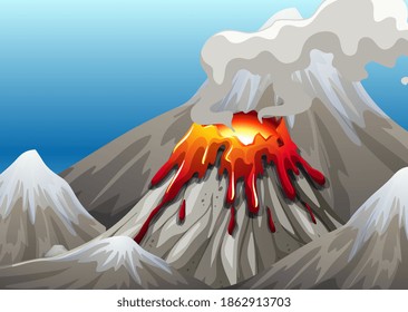 Volcano eruption in nature scene at daytime illustration