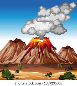 Volcano eruption in nature scene at daytime illustration