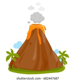 Volcano eruption on an island. Vector illustration.