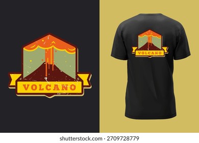 Emblema gráfico retro de la erupción del volcán