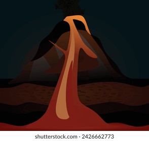 Volcano eruption scheme. vector illustration