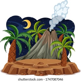 Erupción del volcán establece estilo de caricatura aislado en ilustración de fondo blanco