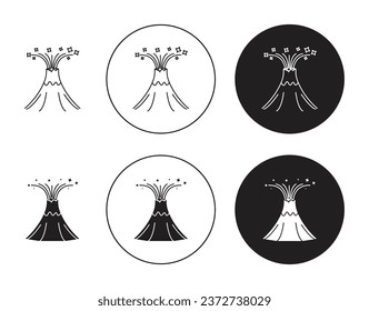 Volcano eruption Sign Set. Erupting volcanic explosion vector icon in black color.