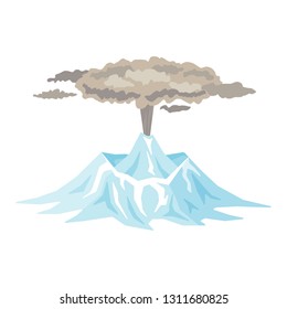 Volcano eruption with smoke, ashes isolated on white background. Volcanic activity, sleeping volcano - flat vector illustration
