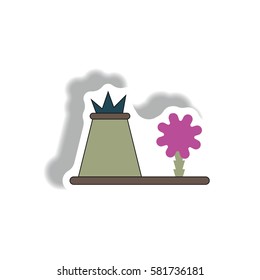 volcano eruption sticker. volcano and tree