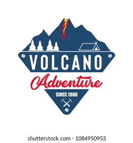 Volcano eruption vector illustration. Catastrophe vector illustration with triangle shield and simple typography