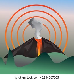 Volcano Eruption vector illustration with circle reach illustration