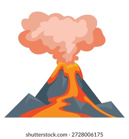Vulkanausbruch, Vektorgrafik mit heißer Lava und Staubwolke, perfekt für naturkatastrophenpädagogische oder geologische Designs
