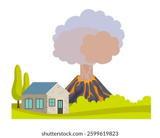 Volcano eruption - vector natural disaster illustration.