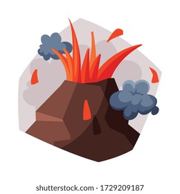 Volcano Eruption, Volcanic Activity with Smoke, Ecological Problem, Air Pollution Vector Illustration