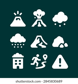 Volcano Eruption and Volcanic Disaster Solid Icons