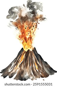 Volcano Eruption Watercolor Painting vector illustration