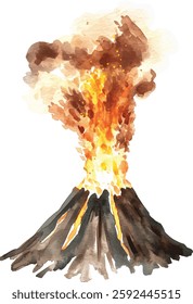 Volcano Eruption Watercolor Painting vector illustration