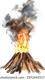 Volcano Eruption Watercolor Painting vector illustration