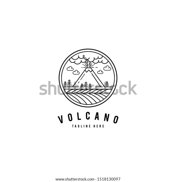 Volcano Erupts Mono Line Fields Logo のベクター画像素材 ロイヤリティフリー