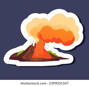 Volcano fire mountain sky nature stickers isolated set. Vector graphic design illustration	