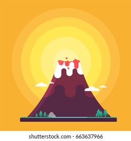 Volcano Flat Cute Style Vector Illustration