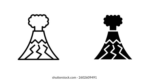 Volcano flat Icons in line outline and flat solid style on white background