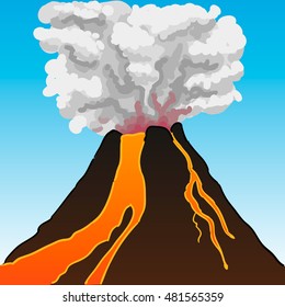 Volcano flowing with lava vector illustration