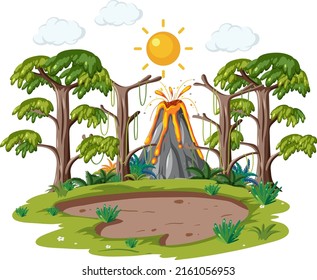 Volcano Forest Lanscape Isolated Illustration