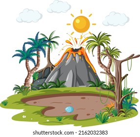 Volcano Forest Lanscape Isolated Illustration