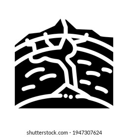 proceso de formación de volcán glifo vector de icono. signo del proceso de formación del volcán. símbolo de contorno aislado ilustración negra