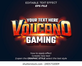 volcano gaming text effect, font editable, typography, 3d text for games. vector template