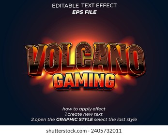 volcano gaming text effect, font editable, typography, 3d text for games. vector template