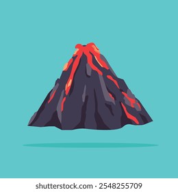 volcano with gushing lava, geographical events and natural disasters, suitable for posters and web icons