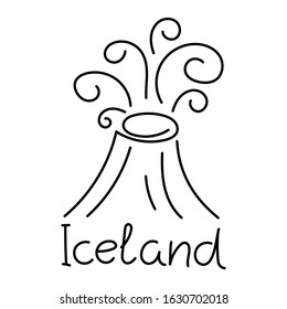Volcano, Iceland. Hand-drawn vector illustration . Danger of eruption. Black and white with words.