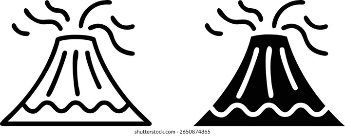 Ícone Vulcão, Símbolo Vulcão Eruptor, Ilustração de Montanha Vulcânica