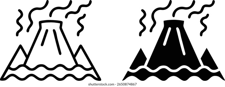 Ícone Vulcão, Símbolo Vulcão Eruptor, Ilustração de Montanha Vulcânica
