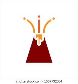 Volcano Icon, Lava, Volcanic Ash Blasting From Volcano Vector Art Illustration