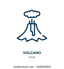 Icono del volcán. Ilustración vectorial lineal de la colección de la naturaleza. Esquema del vector del icono del volcán. Símbolo de línea delgada para uso en aplicaciones web y móviles, logotipo, medios impresos.