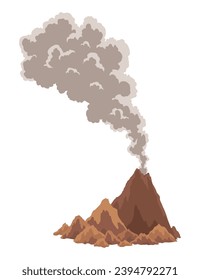 Volcano icon. Magma nature blowing up with smoke. An awakened vulcan activity, smoke element. Volcano eruption. Flat cartoon vector isolated illustration