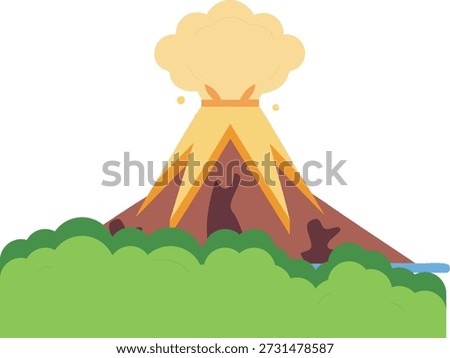  Volcano icon with a plume of smoke and a cloud rising from its peak.