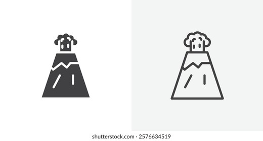 Volcano icon set in black flat solid and outlined style.