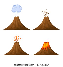 Volcano Icon Set Isolated on White Background. Vector