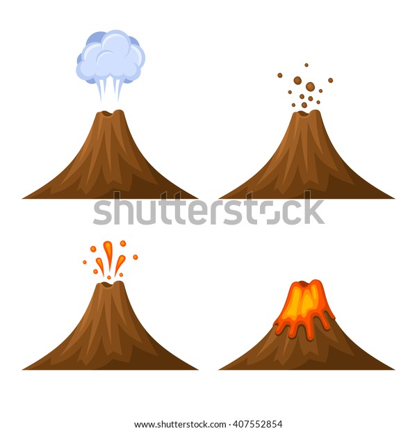 白い背景に火山のアイコンセット ベクター画像 のベクター画像素材 ロイヤリティフリー