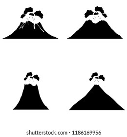 Volcano icon, silhouette, logo on white background