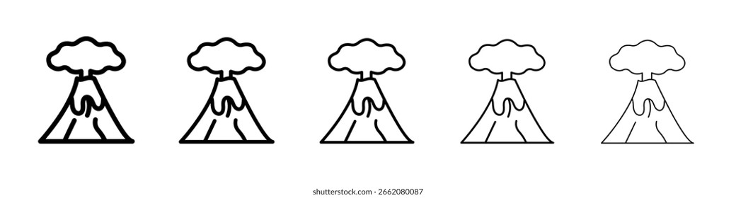Icono de volcán Concepto de símbolo para Diseño web. icono de Vector de línea simple. ilustración de logotipo.