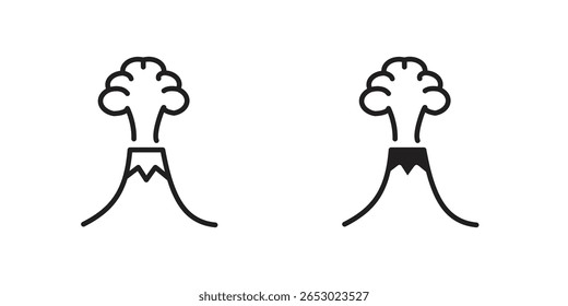 Volcano icon symbol set in black. line and flat icons
