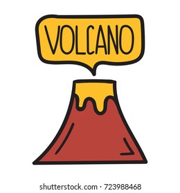 Volcano icon, symbol. Vector hand drawn illustration on white background. Travel concept.