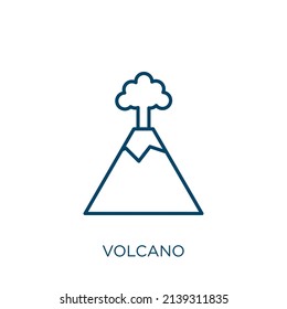 volcano icon. Thin linear volcano outline icon isolated on white background. Line vector volcano sign, symbol for web and mobile