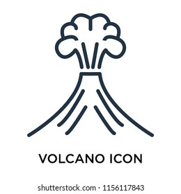Vektorillustration von Vulkanen einzeln auf weißem Hintergrund, Volcansichtbares Zeichen , dünnes Piktogramm oder Rahmensymbol im linearen Stil